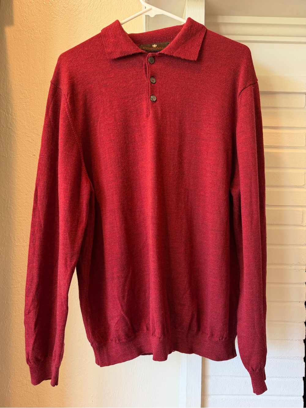 Toscano Italy Men’s Merino Wool Long Sleeve Polo Sweater Red Size Large